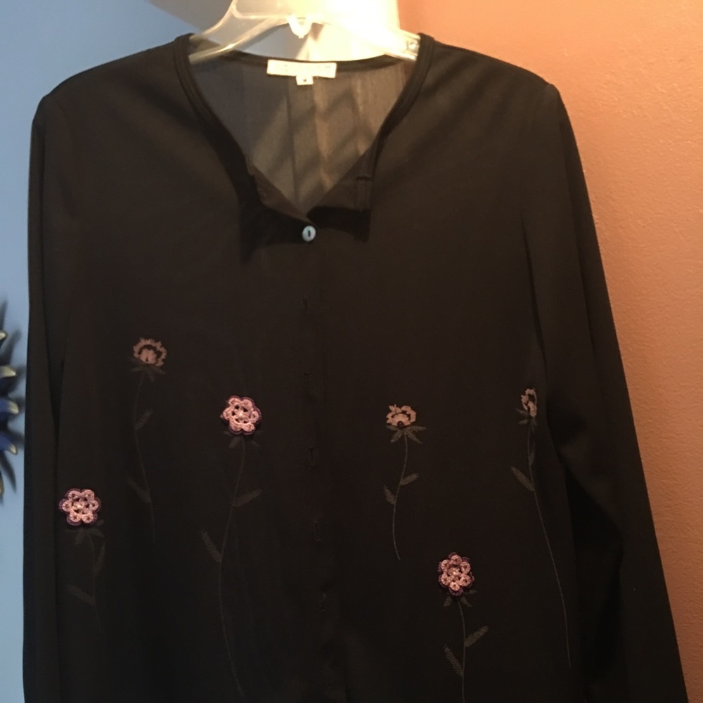 Black button up in the front ladies blouse